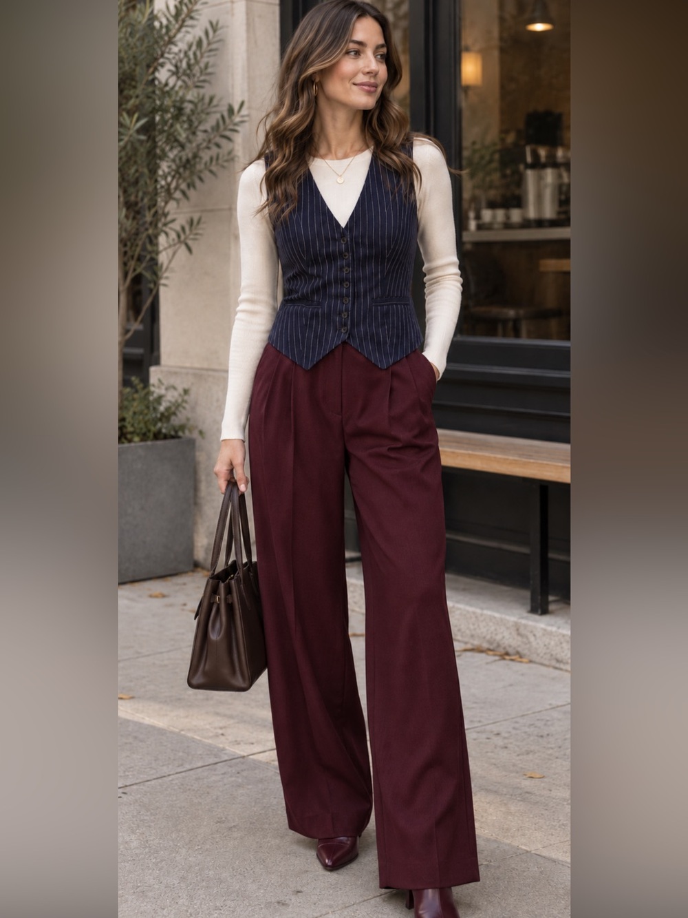 A New Day Navy Pinstripe Vest Tailored Button Front Preppy Chic Small